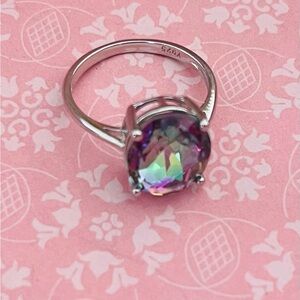 Elegant Sterling Silver .925 Ring with Iridescent Rainbow Stone size 5